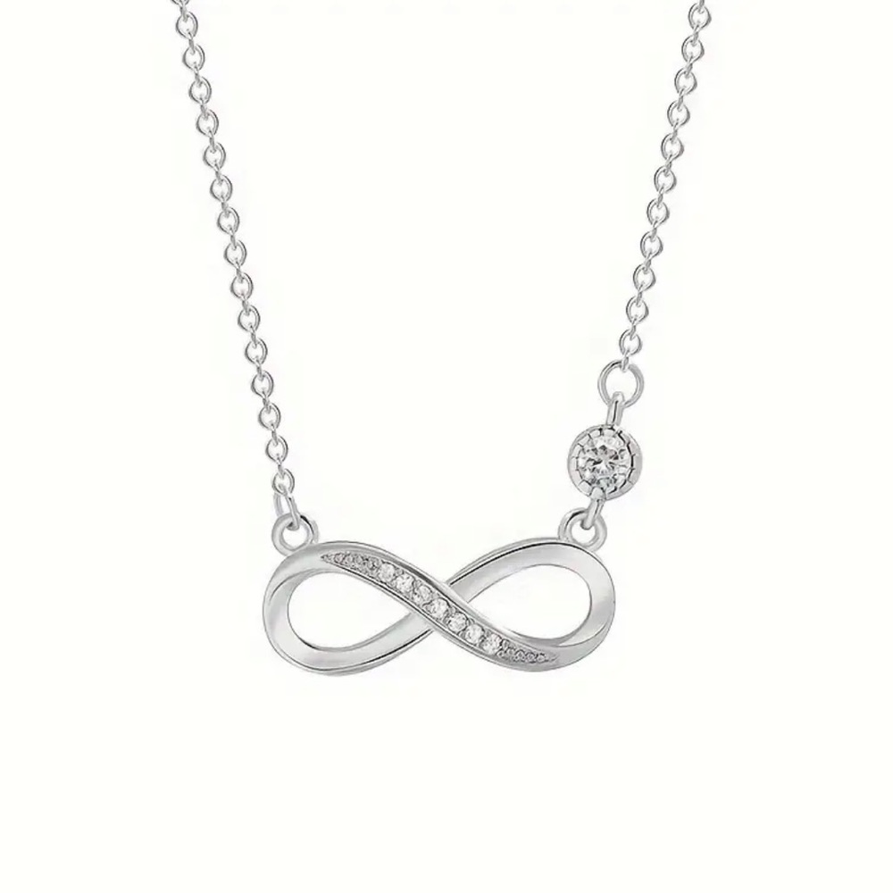 New Sterling Silver White Sapphire Infinity Design Chain Minimalist Necklace